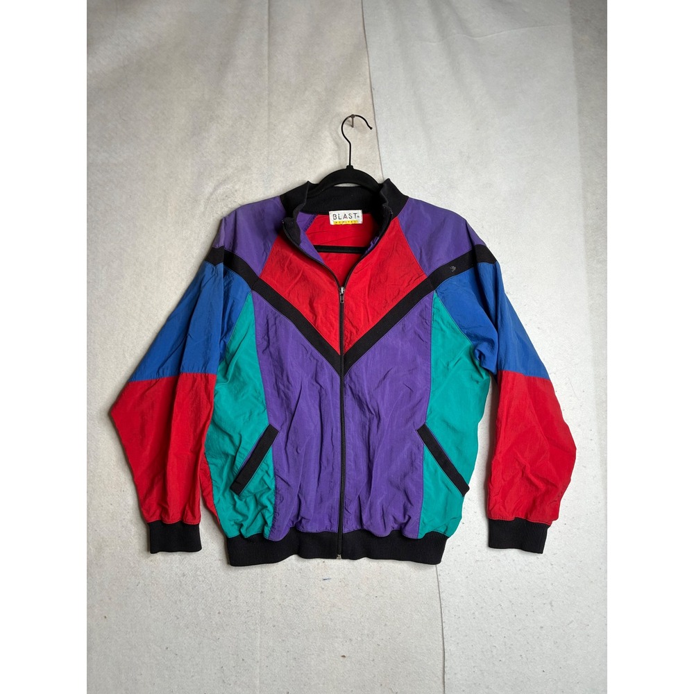 Blast‎ Petites Vintage 80s Colorblock Windbreaker Jacket Red Purple Blue Teal